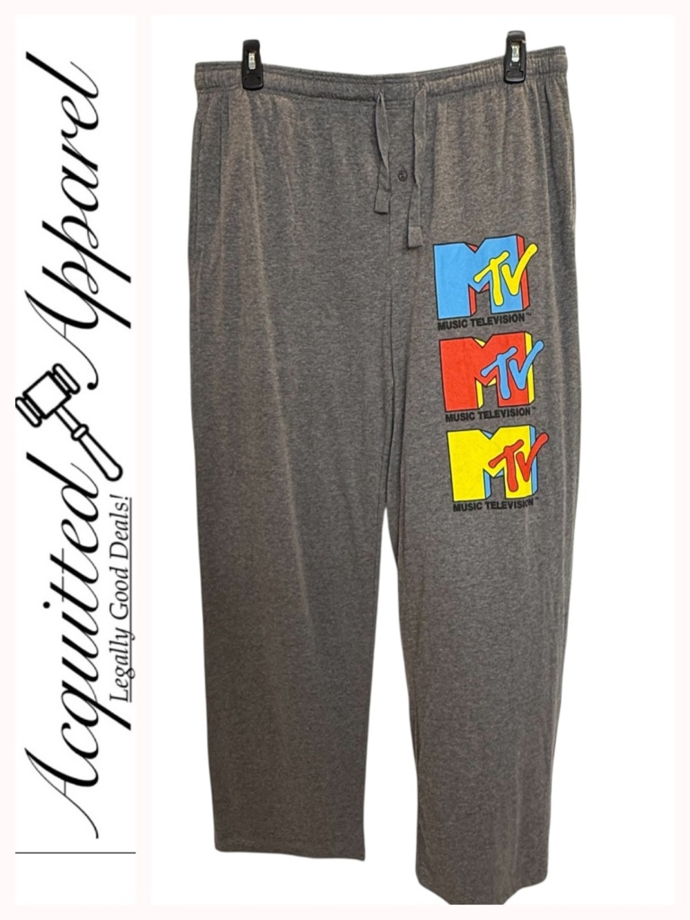 MTV Gray Sweatpants with Blue, Red & Yellow Logo Blocks XL